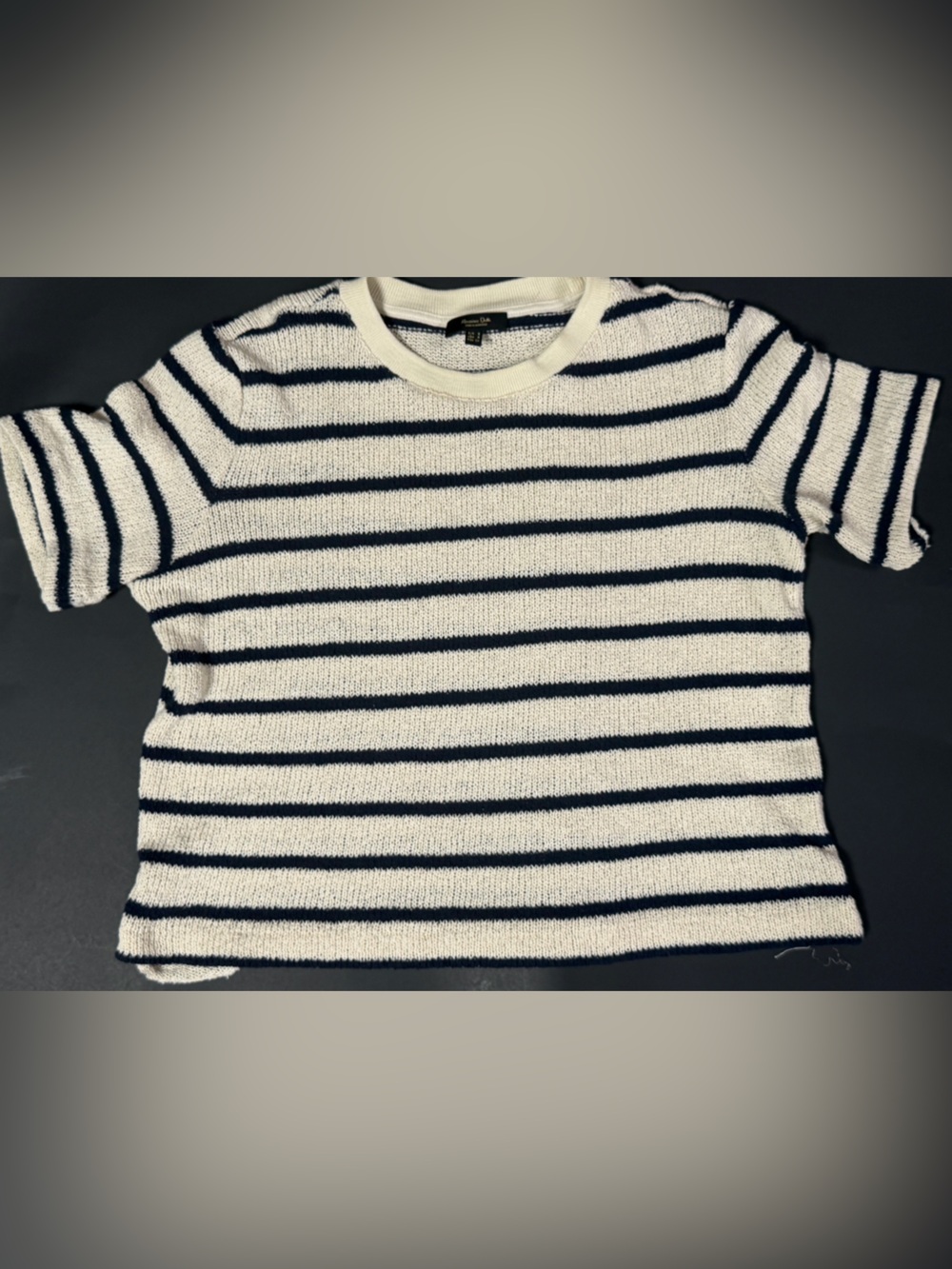 Massimo Dutti Striped Crewneck Sweater - White & Navy